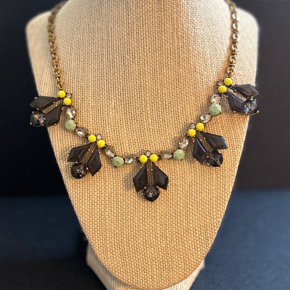 J Crew Black Rhinestone Turquoise Statement  Necklace